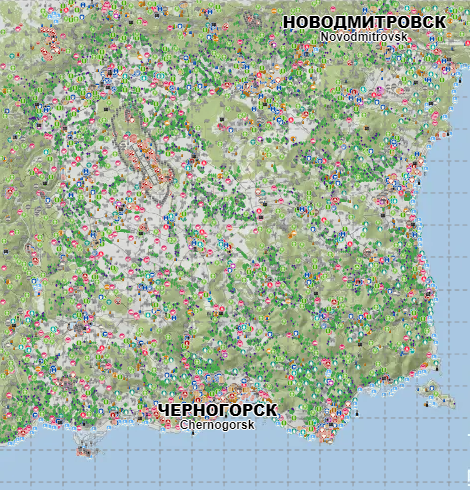 DayZ mapa. Open world survival hra Dayz - map